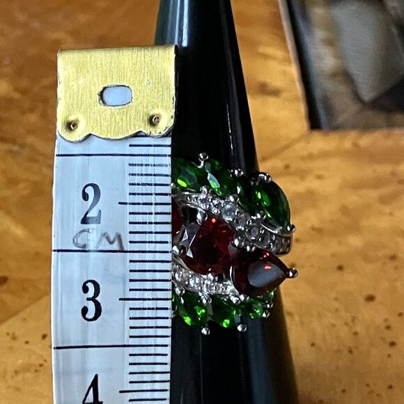 Vermelho Red Garnet Chrome Diopside Sterling Silver Cocktail Ring Size 6 - Picture 7 of 9